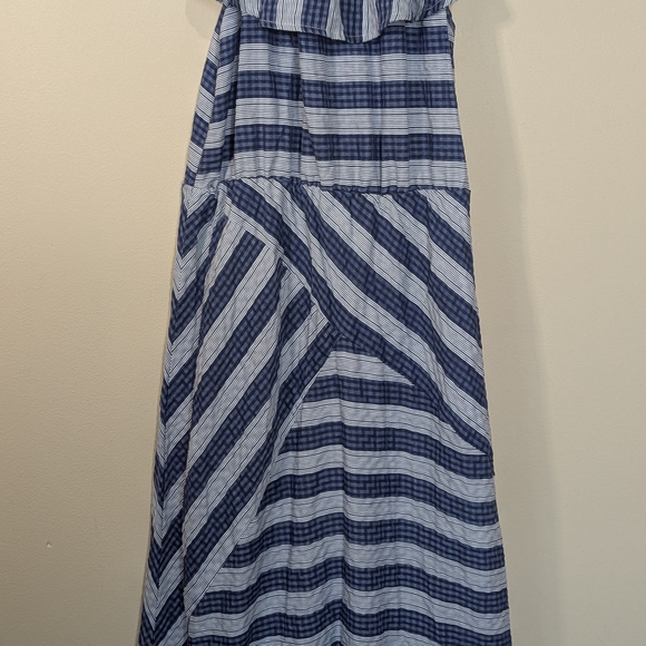 Umgee Blue White Striped Off Shoulder Maxi Dress Ruffle Hem Boho Size M - Picture 3 of 8